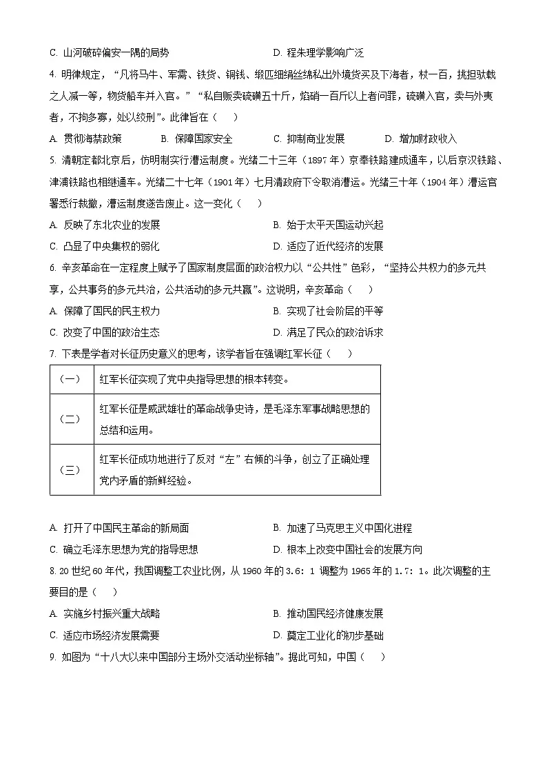 2025届天津市博文中学高三下学期一模历史试题（原卷版+解析版）第2页