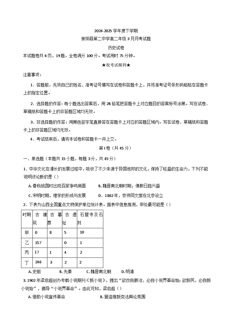 湖北省崇阳县第一中学2024-2025学年高二下学期3月月考历史试题（解析版）第1页