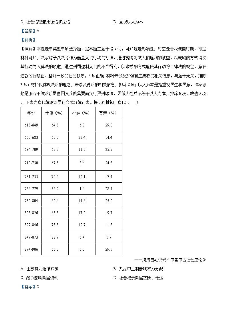 河北省“五个一”名校联盟2025届高三上学期第一次联考历史试题（解析版）第2页