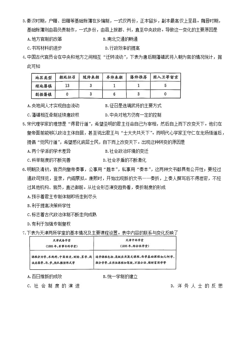 湖南省长沙市雅礼中学2024-+2025+学年下学期高三月考（七）历史第2页