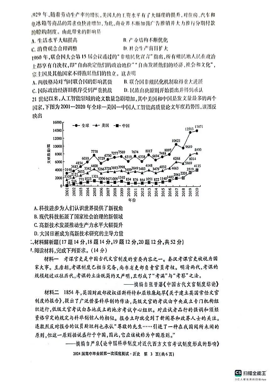 2024届广西高三第一次摸底考试-历史试题（含答案）第3页