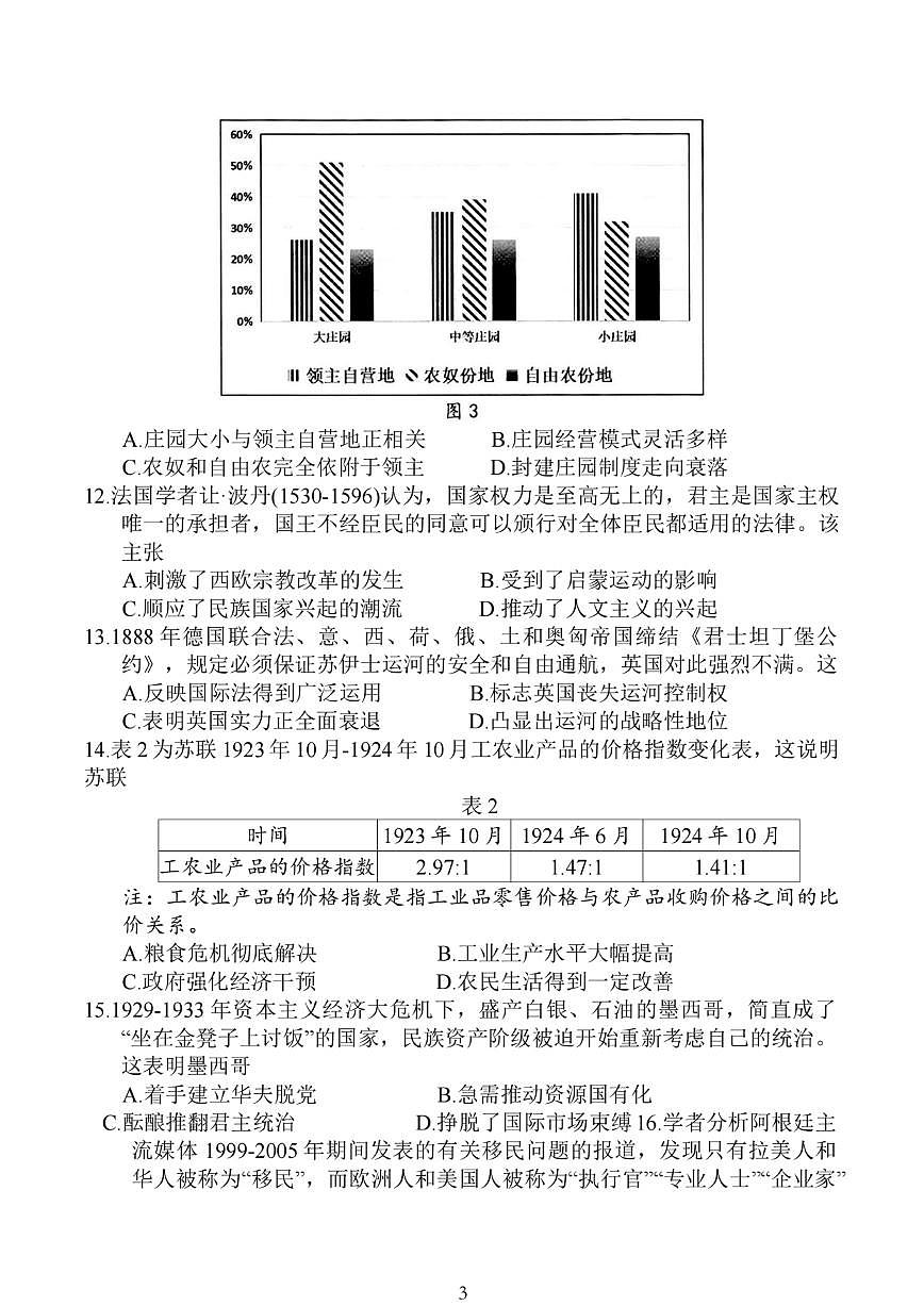 2025届江苏省扬州市一模高三期末检测  历史试卷+答案第3页