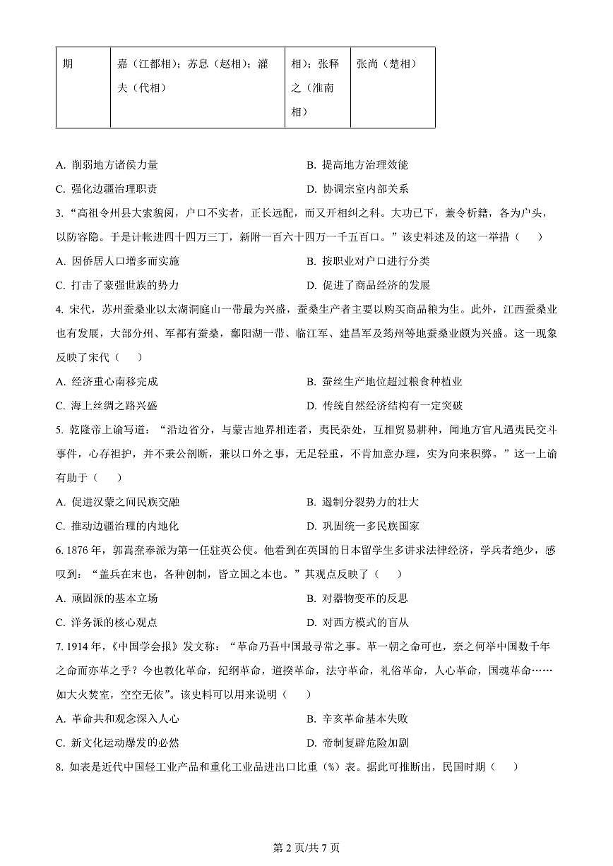 2024届广西高中毕业班5月仿真考-历史试卷（含答案）第2页