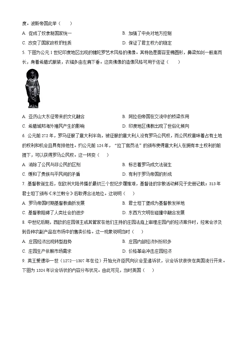 2024—2025学年度山西省太原市山西大学附属中学校高一下学期3月月考历史试题（含答案）第2页