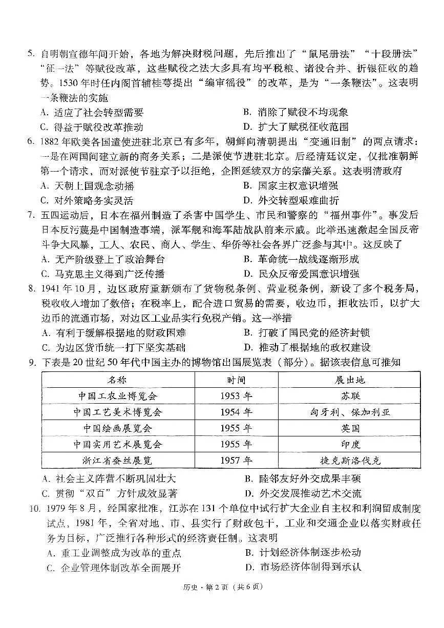 2024届贵州省凯里一中高三三模-历史试卷（含答案）第2页