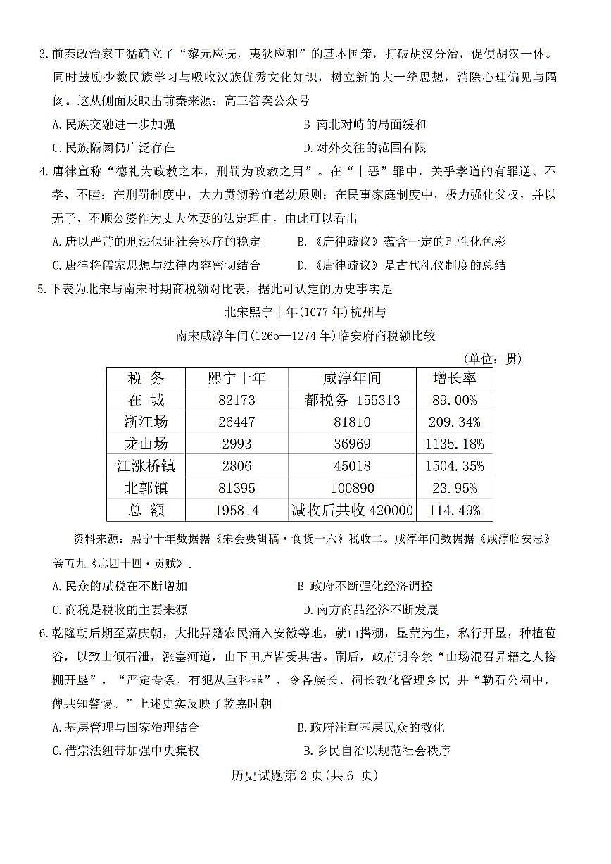 山西省临汾市2025届高三高考模拟第二次模拟-历史试题+答案第2页