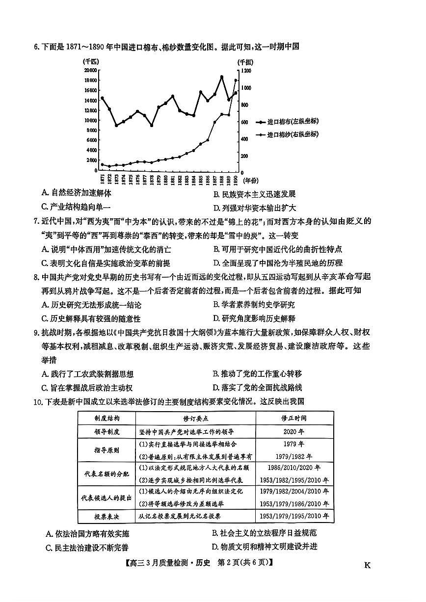 九师联盟2025届高三3月质量检测历史第2页