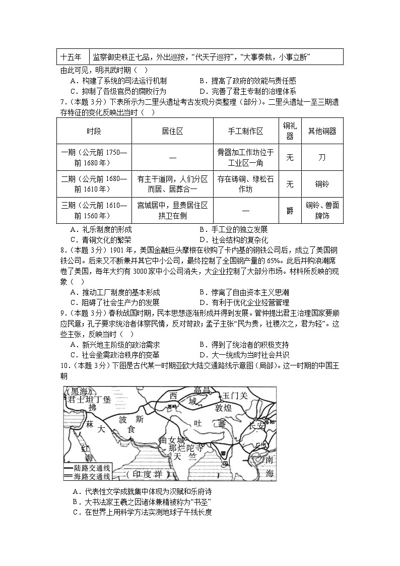 湖南省长沙市地质中学2025届高三下学期一模历史试题 含解析第2页
