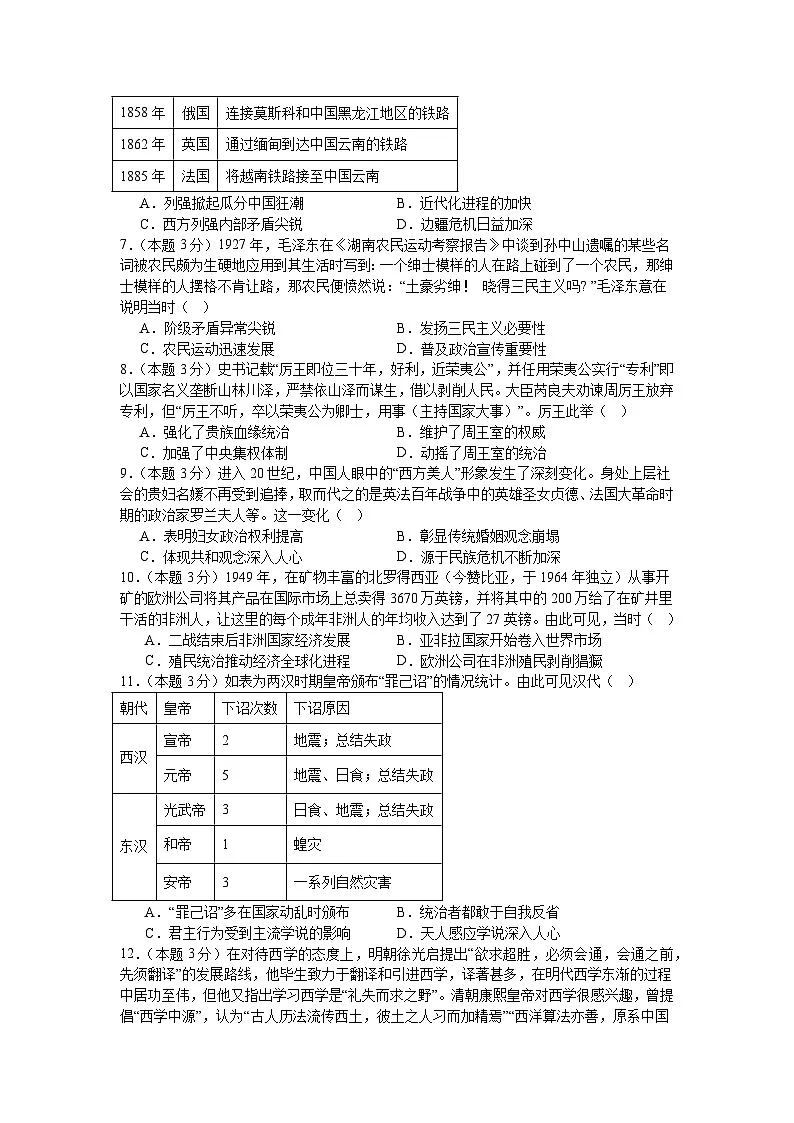 湖南省长沙市第十一中学2025届高三下学期一模历史试题 含解析第2页