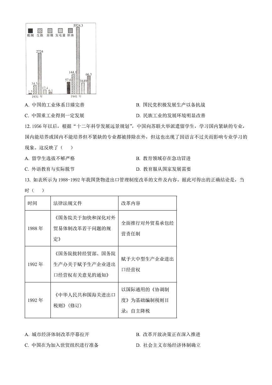 2024届海南省高三上学期12月一轮复习调研考试-历史试题（含答案）第3页