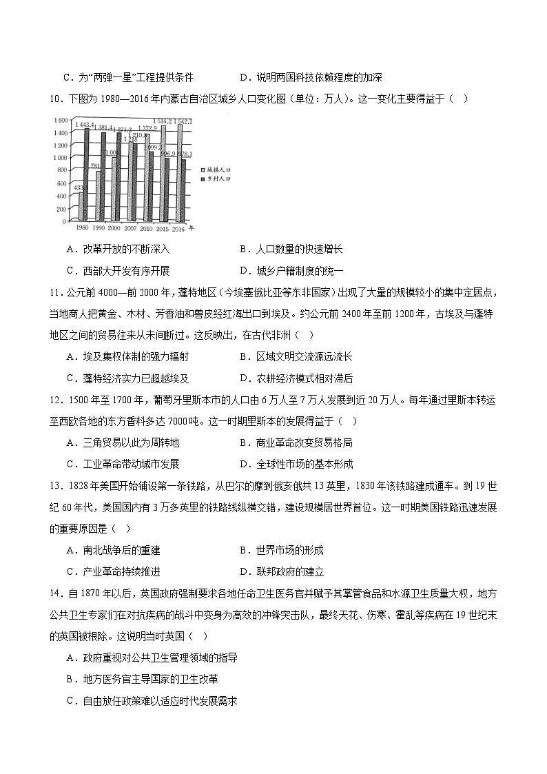贵州省部分学校联考2024-2025学年高二下学期3月月考历史试卷（Word版附答案）第3页