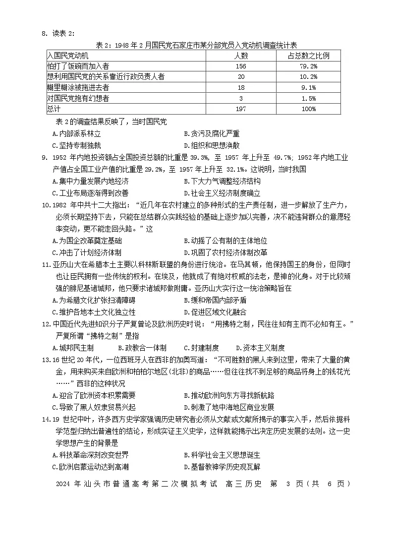 广东省汕头市2024届高三历史下学期二模试题第3页
