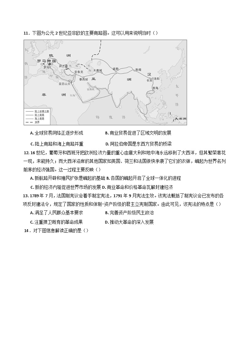 2025届河南省信阳市固始县永和高级中学、城南永和高级中学高三下学期一模联考历史试题（含答案）第3页