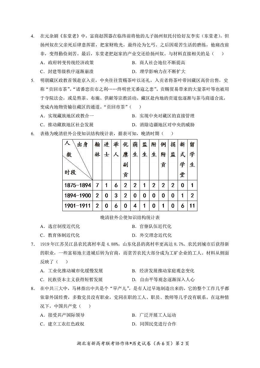 2024届湖北省新高考联考协作体高三9月起点考试-历史试题（含答案）第2页