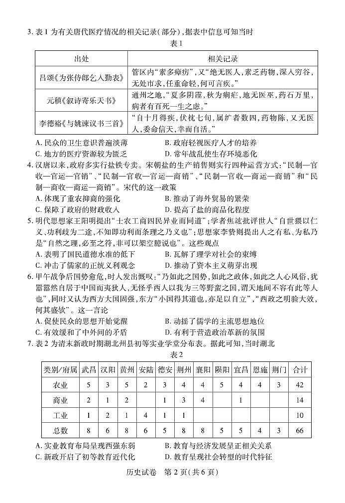 2024届湖北省宜荆荆恩高三9月联考试卷-历史试题（含答案）第2页