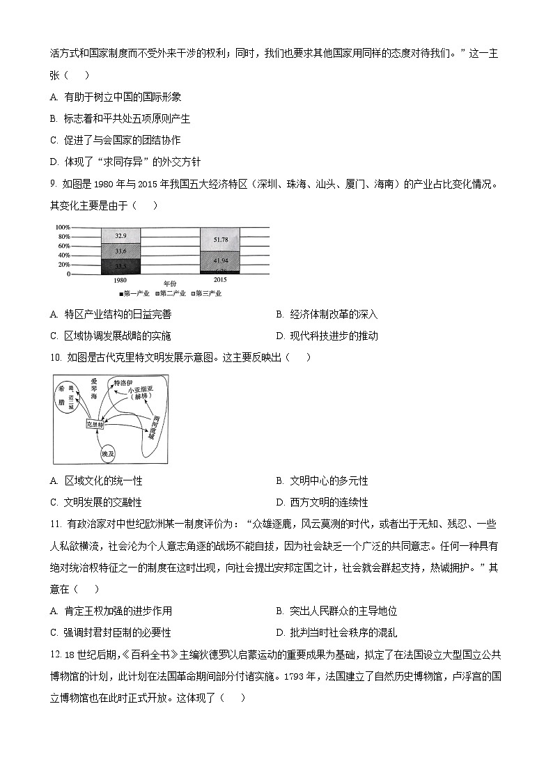 2025届山东省临沂市高三下学期学业水平等级考试模拟（一模）历史试题 Word版无答案第3页