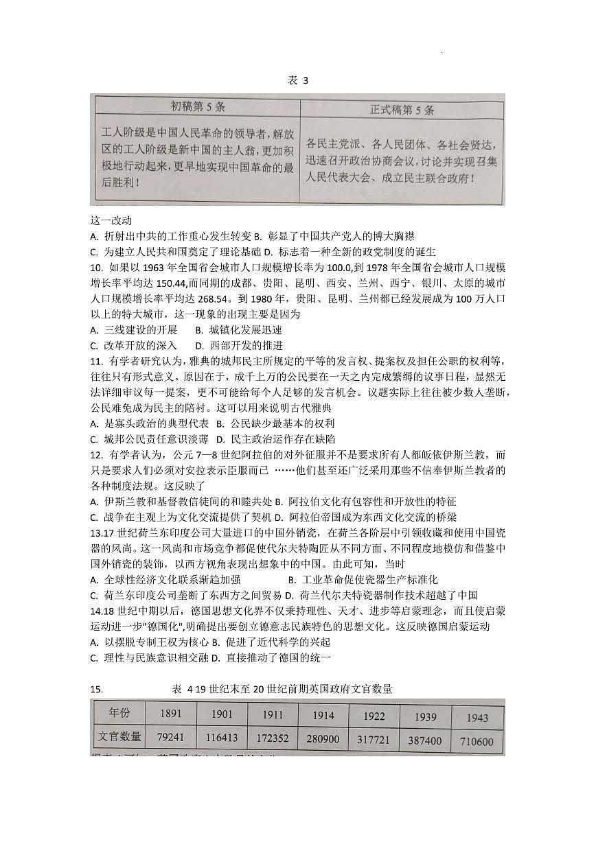 2024届湖南省永州市高三上学期第一次模拟考试-历史试题（含答案）第3页
