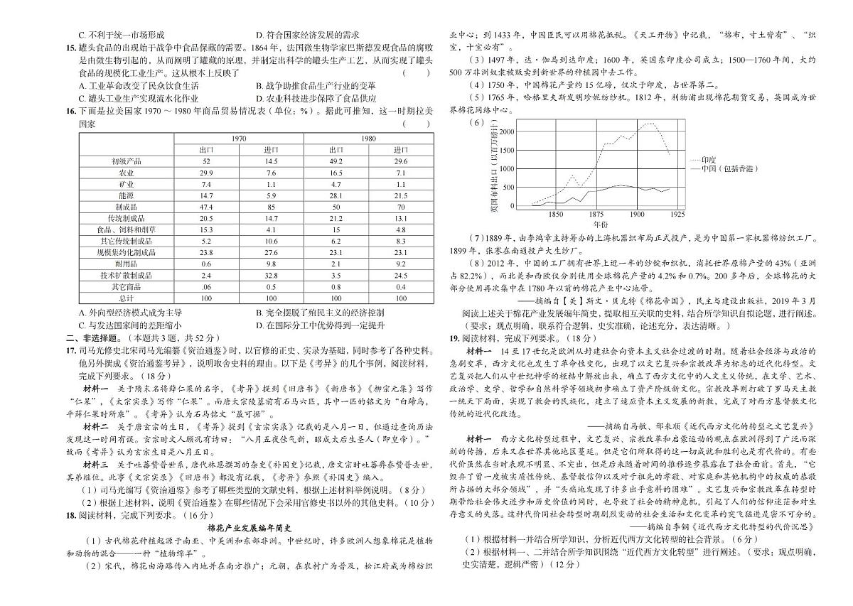 2024届湖南省长沙一中高考适应演练(三）-历史试卷（含答案）第2页