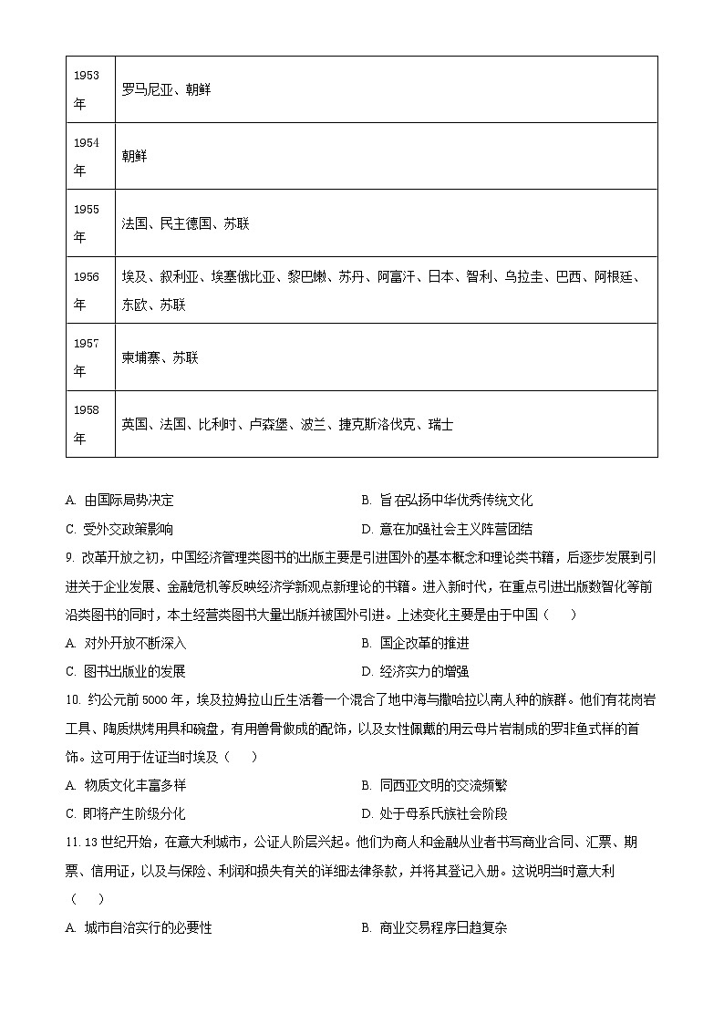 山东省潍坊市2024-2025学年高三下学期开学考试历史试题  Word版无答案第3页
