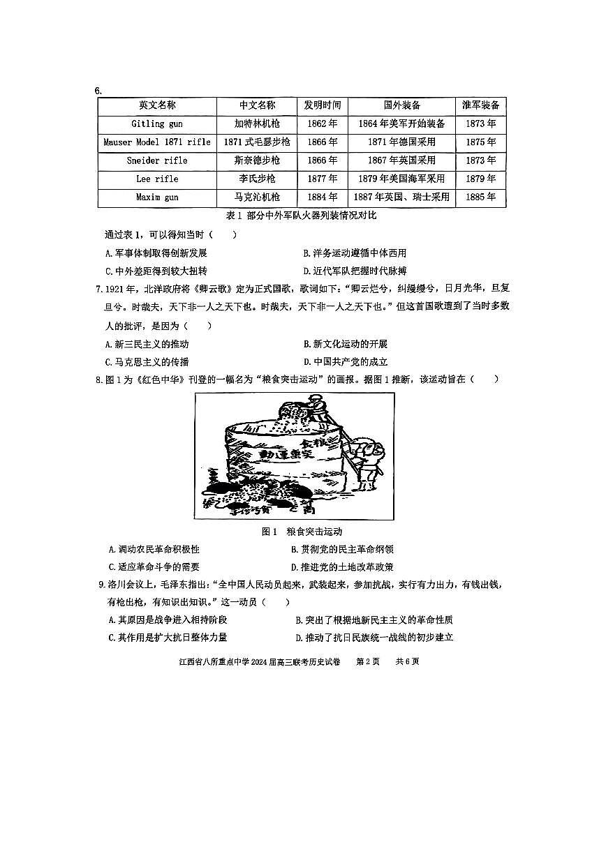 2024届江西省八所重点中学高三下学期4月联考-历史试卷（含答案）第2页
