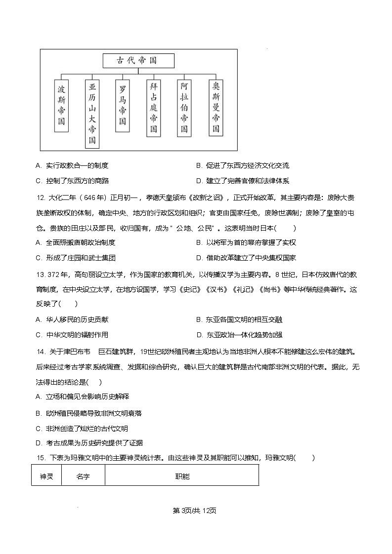 天津市静海区第一中学2024-2025学年高一下学期3月学生学业能力调研历史试题（Word版附答案）第3页