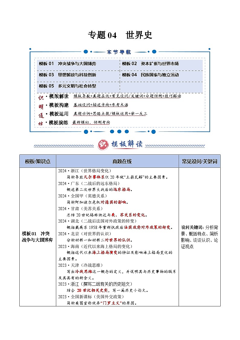 2025年高考历史答题技巧与答题模板（全国通用）专题04世界史（答题模版）（学生版）第1页