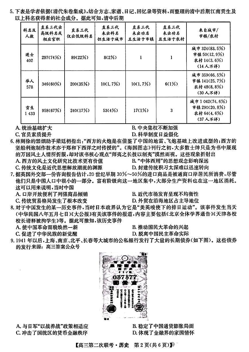 2024届江西省重点中学盟校高三下学期第二次联考-历史试卷（含答案）第2页