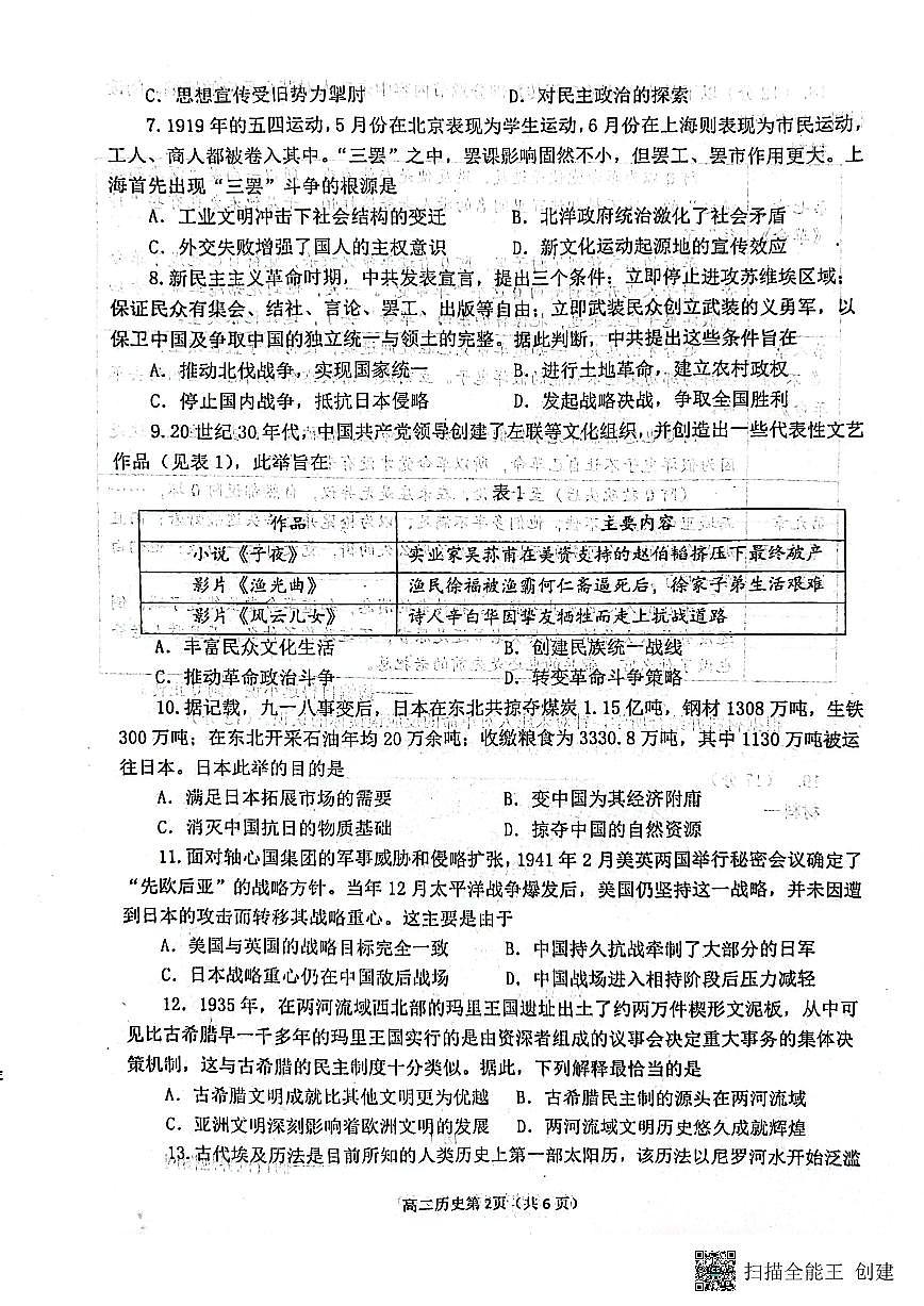 2024届山东烟台高二下学期（期末诊断）历史试题（含答案）第2页