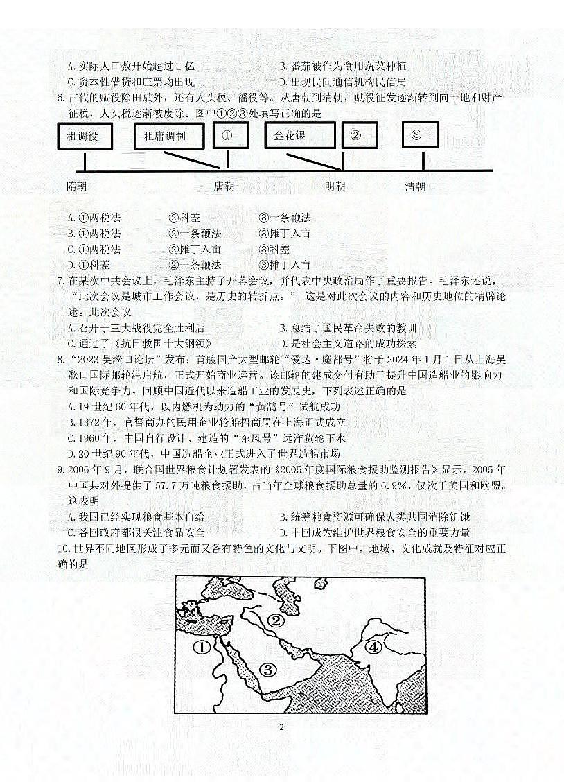 2024届浙江省台州名校联盟高三上学期联考(12月)-历史试题（含答案）第2页