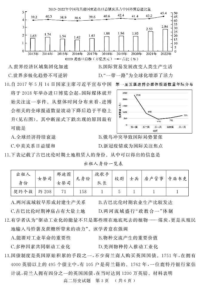 河南驻马店市2024-2025学年高二上学期期末（1月）历史试卷（含答案）第3页