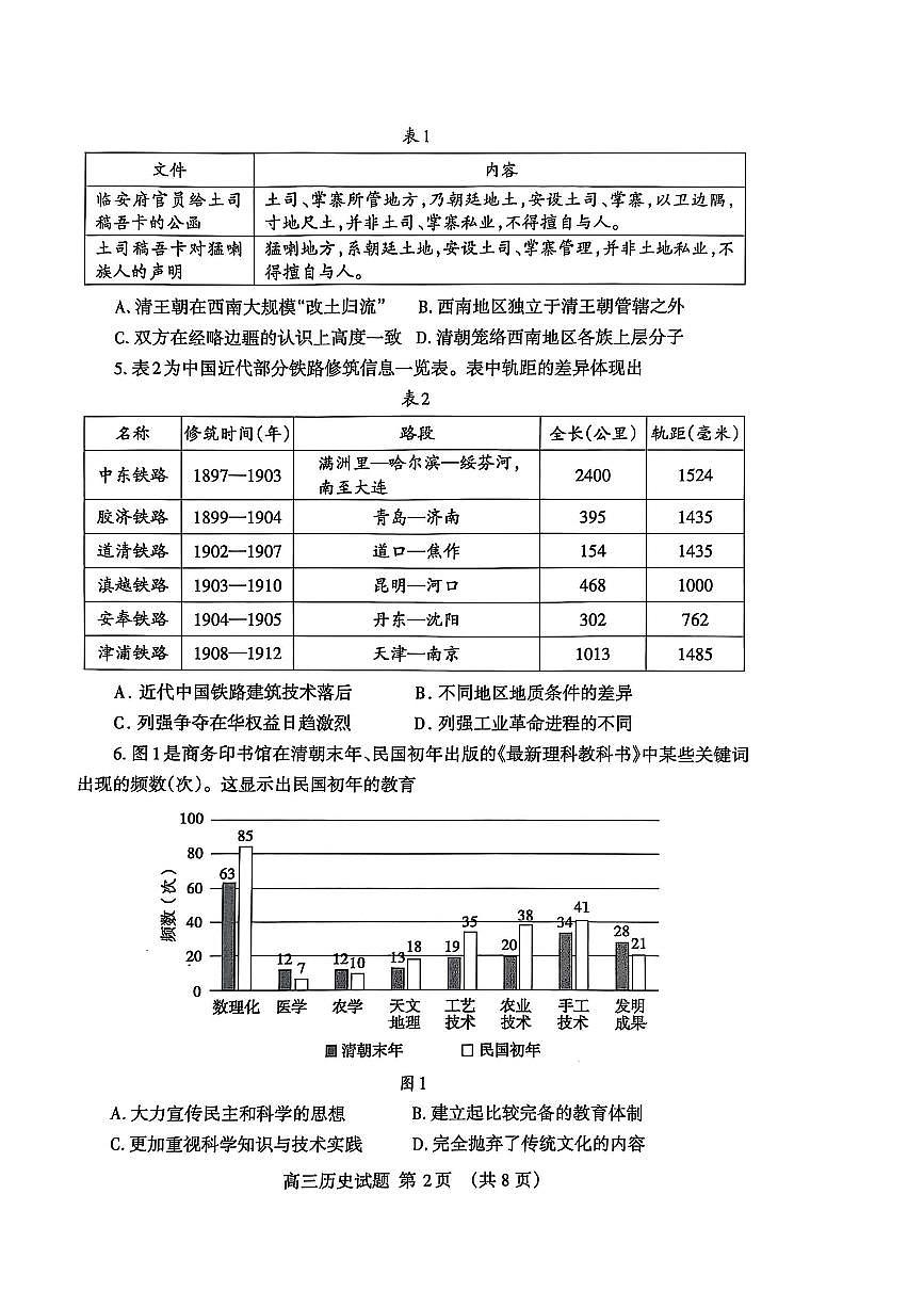 山东省泰安市2024-2025学年高三上学期期末考试历史试卷（含答案）第2页