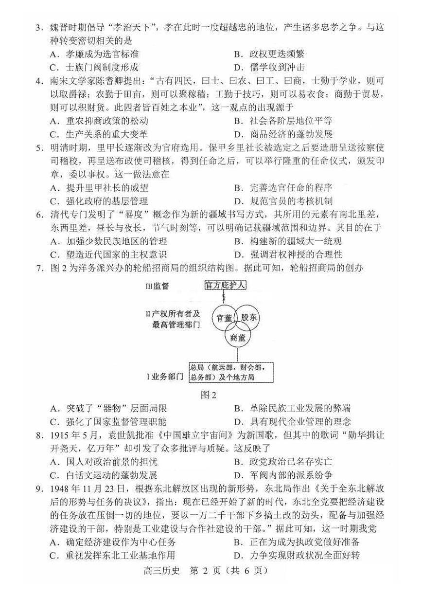辽宁省沈阳市2025届高三上学期教学质量监测（一）历史试卷（含答案）第2页