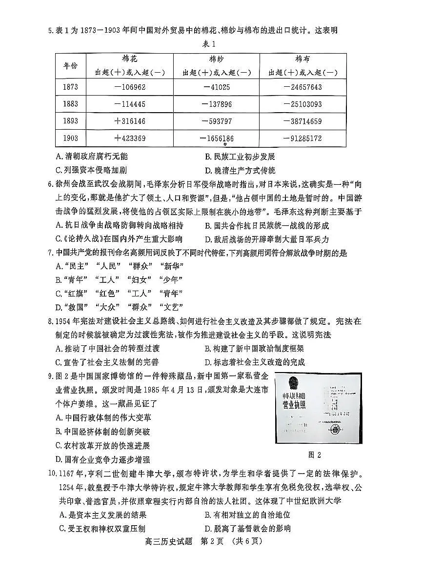 2025届山东省名校联盟高三下学期2月开学考试历史试卷（含答案）第2页