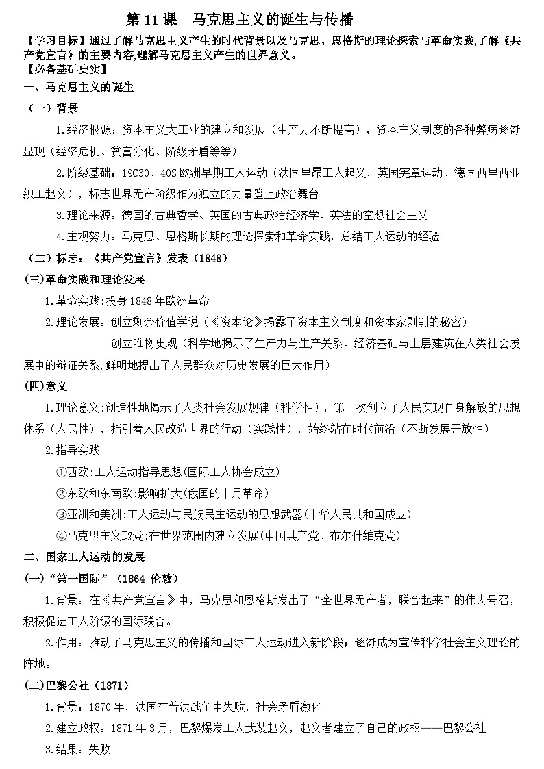 第11课 马克思主义的诞生与传播【知识提纲】docx第1页