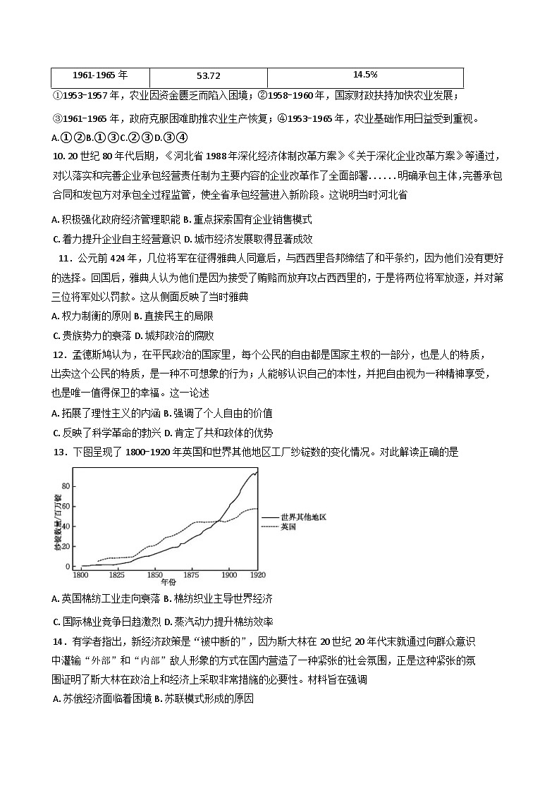 安徽省临泉田家炳实验中学（临泉县教师进修学校）2024-2025学年高三下学期期中考试历史试题（含解析）第3页