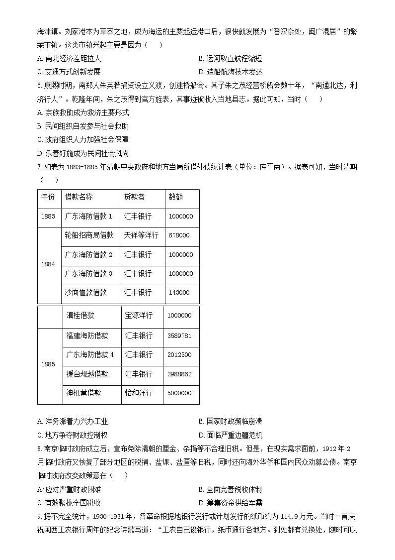 2025年1月山西、陕西、宁夏、青海普通高等学校招生考试适应性测试（八省联考）历史试题 Word版无答案第2页