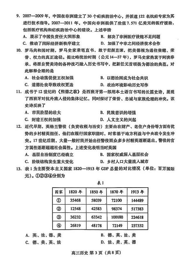 山东省潍坊市2025届高三下学期3月模拟考试历史试卷（含答案）第3页