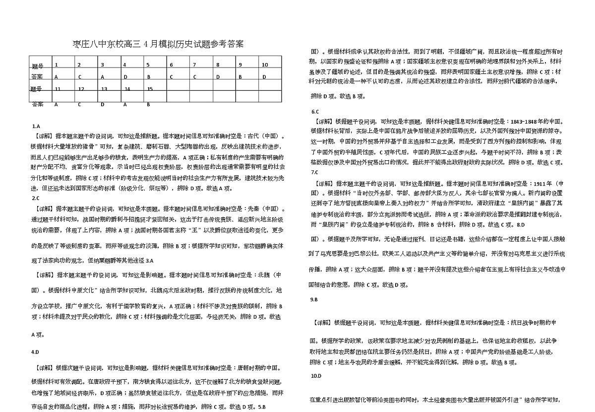 高三历史四月模拟考试 高三历史四月模拟考试 参考答案第1页