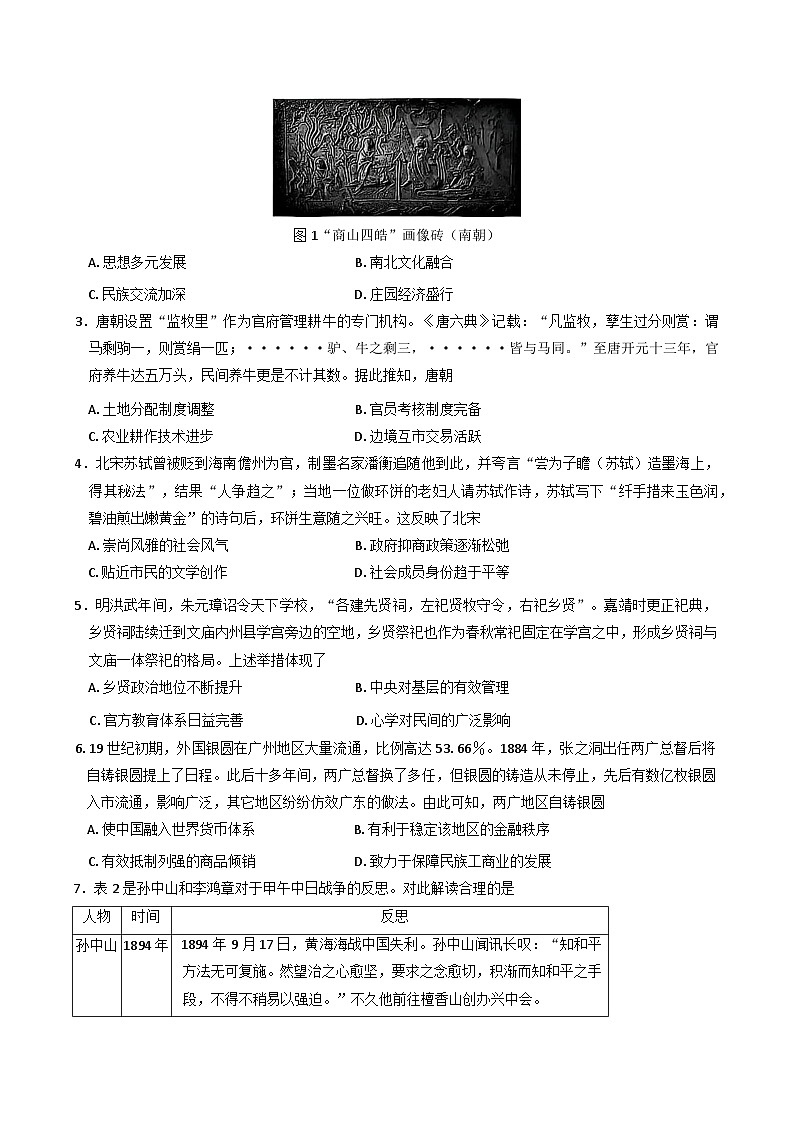 2025届湖北省武汉市高三下学期四月调研考试（二模）历史试题第2页