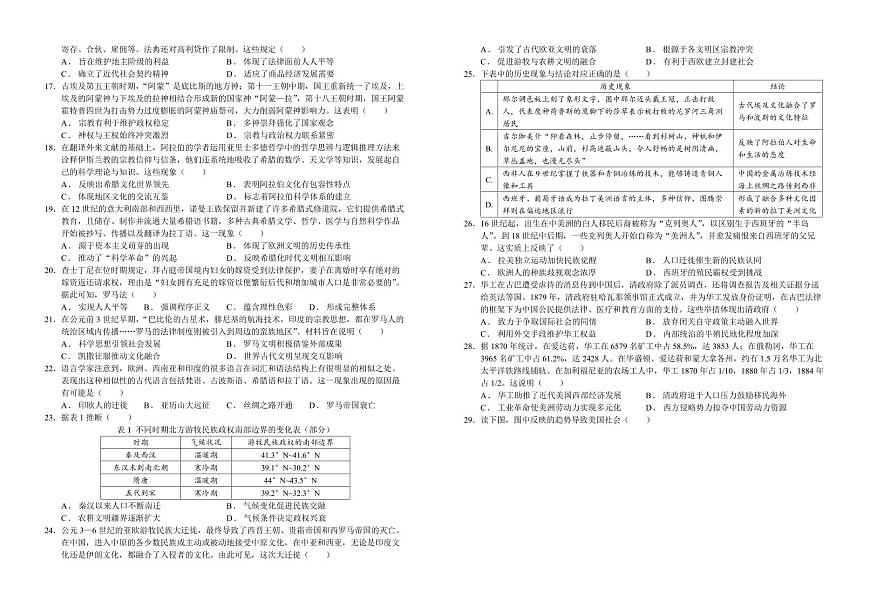山东省济宁市实验中学2024-2025学年高二下学期3月月考 历史试卷（含答案）第2页