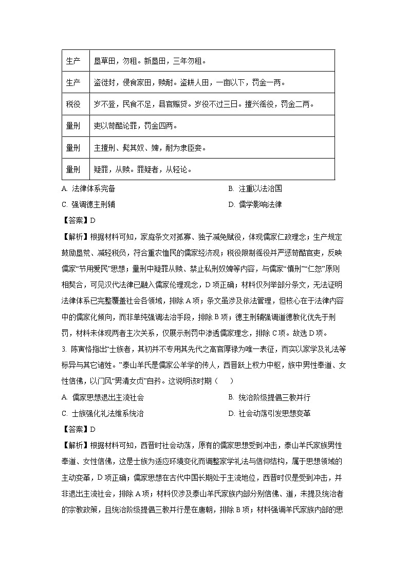2025届河南省开封市、周口市、商丘市高三下学期第二次质量检测 历史试卷（解析版）第2页