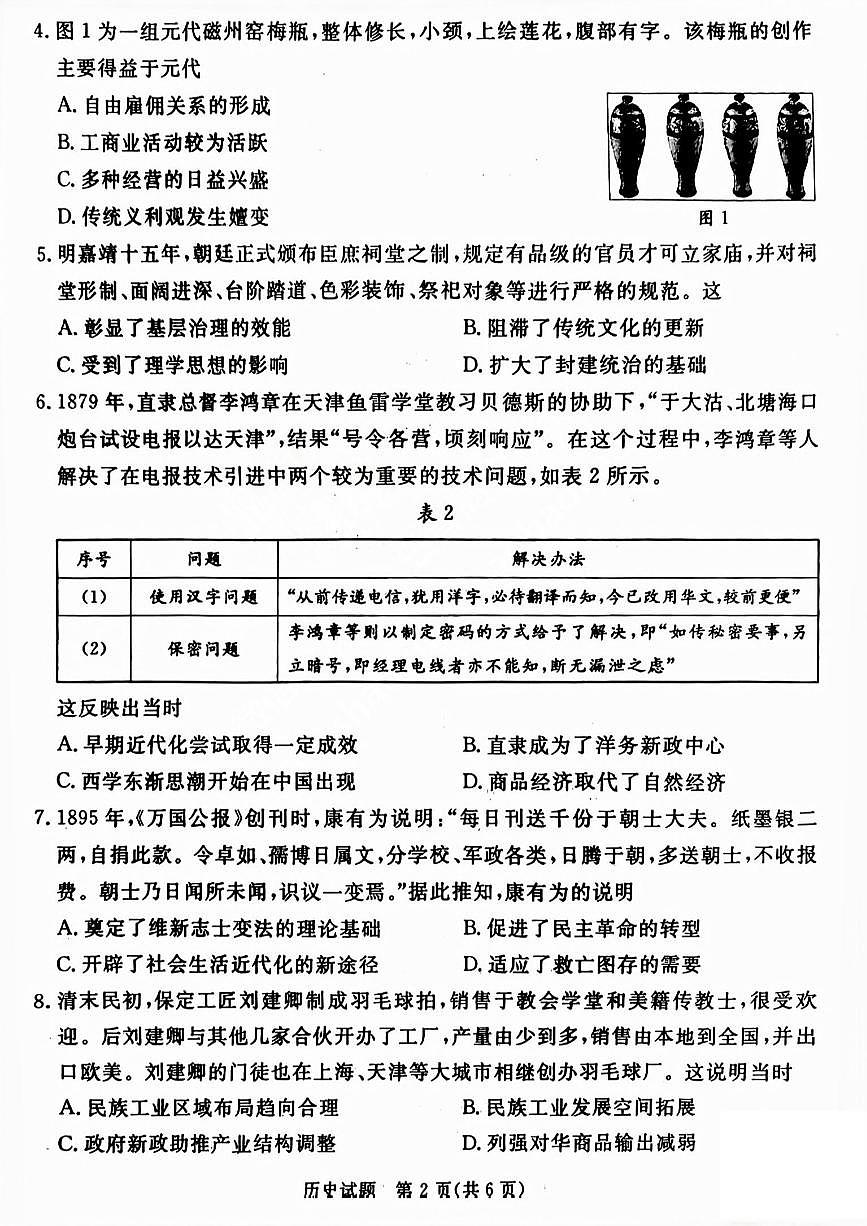 山西省吕梁市2025届高三高考模拟第二次模拟-历史试题+答案第2页