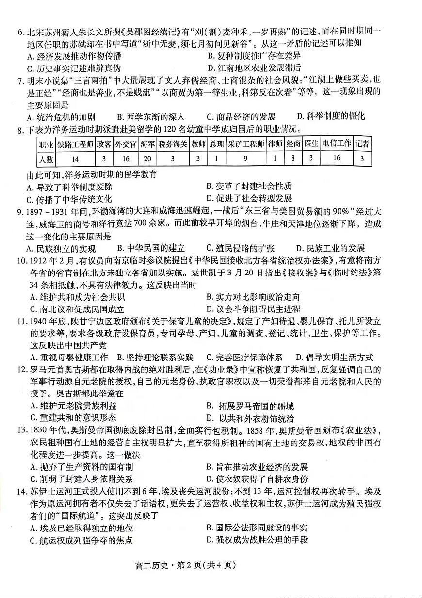 甘肃省2023-2024学年高二上学期1月期末学业质量监测 历史试卷（含答案）第2页