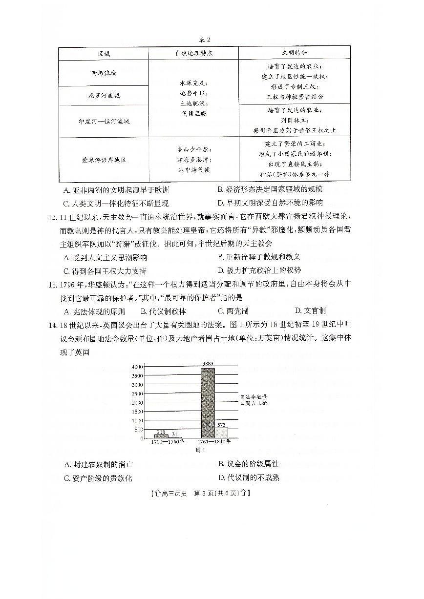 甘肃省武威市2023-2024学年高三上学期1月期末 历史试卷（含答案）第3页