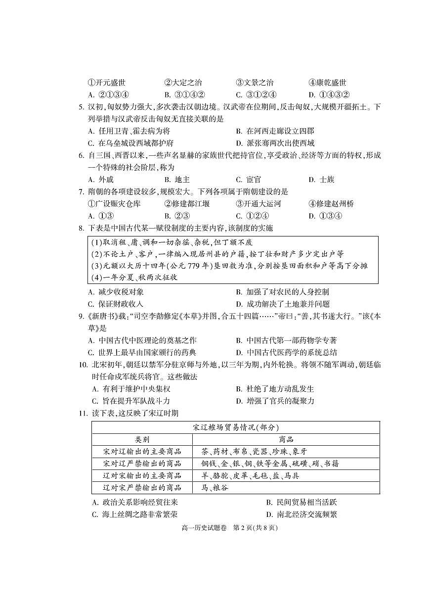 浙江省杭州市八县区2022-2023学年高一上学期期末 历史试卷（含答案）第2页