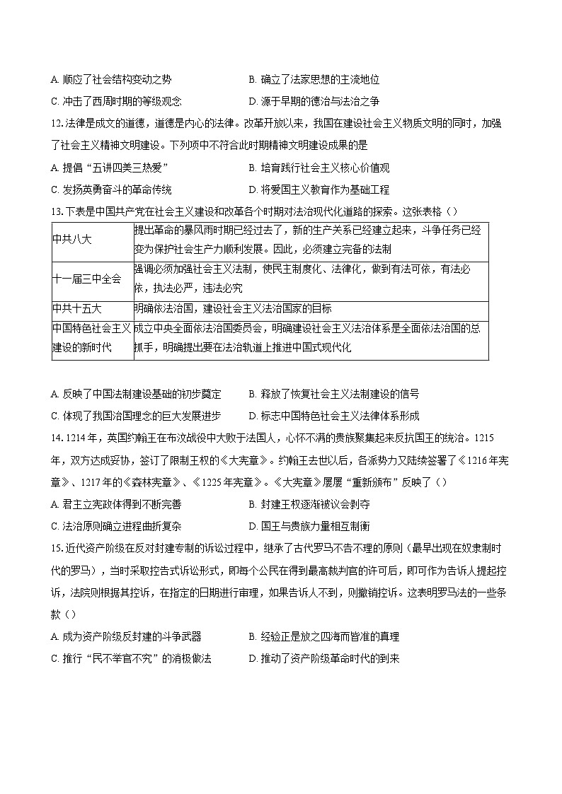 2025年高考历史对标考点：法律与教化-专项训练【含答案】第3页