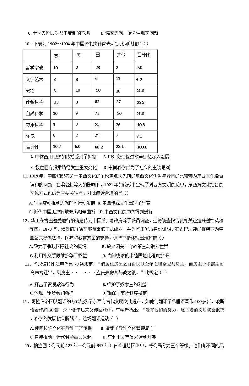 山东省枣庄第三中学2024-2025学年高二下学期3月月考历史试题【含答案】第3页