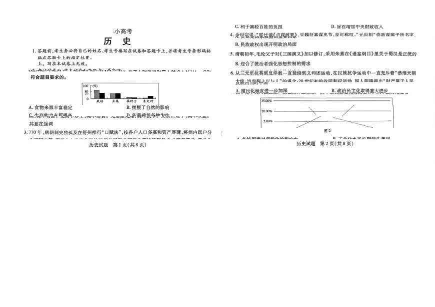 河南省天一小高考2025届高三第二次考试-历史试题第1页