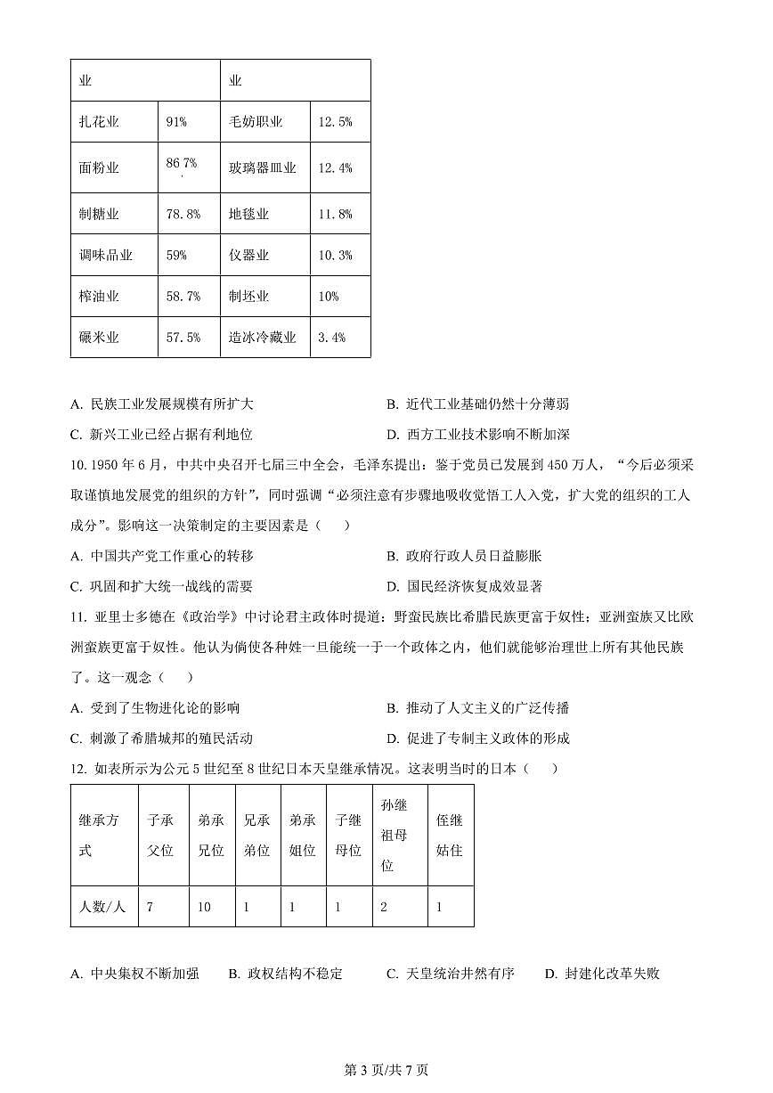 广东省金太阳2023-2024学年高三上学期联考 历史试卷（含答案）第3页