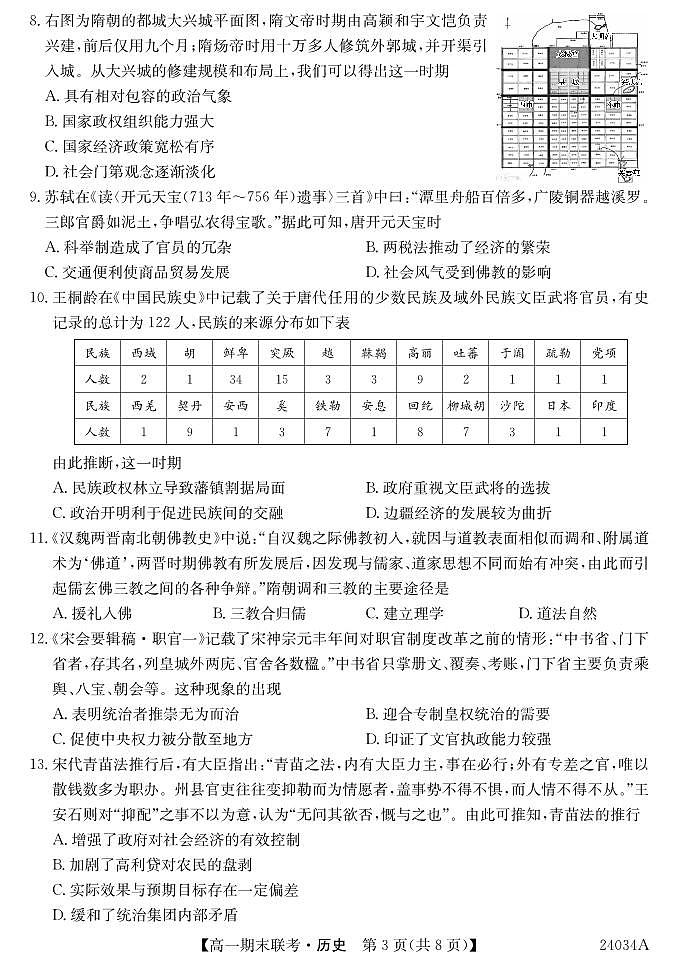 黑龙江省龙东地区五校联考2023-2024学年度高一上学期期末 历史试卷（含答案）第3页